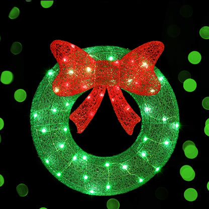 Jingle Jollys Christmas Lights 60cm Motif 50 LED Solar Wreath Xmas Decorations