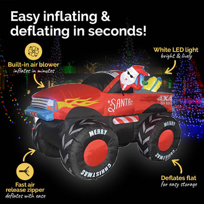 Christmas By Sas 2.1m Santa & Monster Truck Built-In Blower LED Lighting