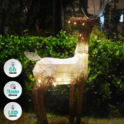 Christmas By Sas 1.2m Reindeer Glitter Wire Solar LED Warm White Auto Sensor